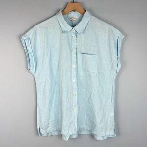 Orvis Women's Size Small Blue Linen Blend‎ Short Sleeve Button Shirt Minimalist